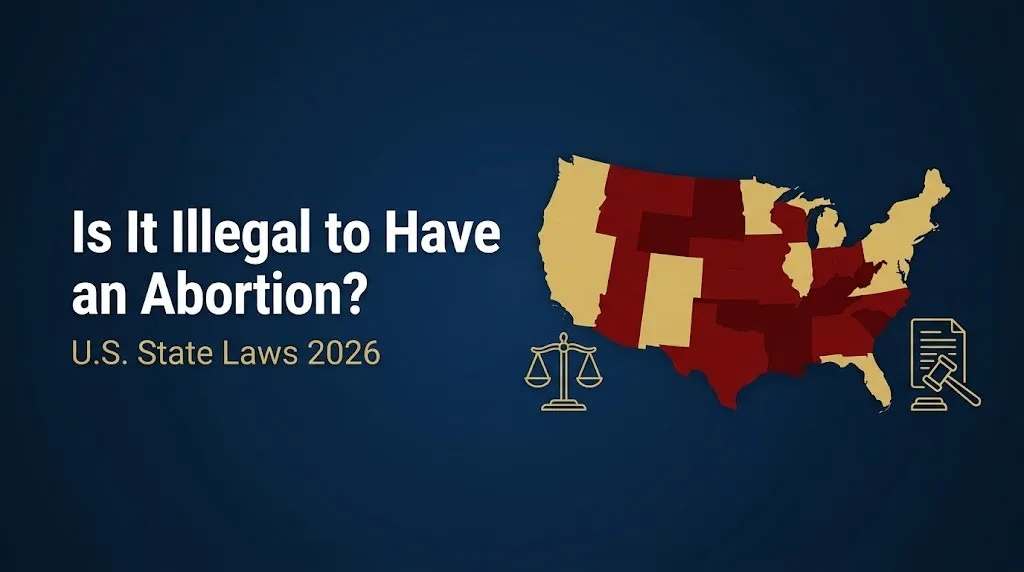 Is it illegal to have an abortion map showing US state abortion law status by region in 2026