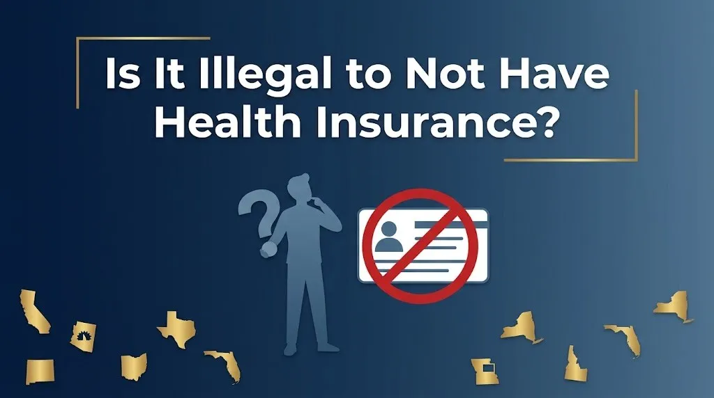 Is it illegal to not have health insurance banner with legal symbols and state icons