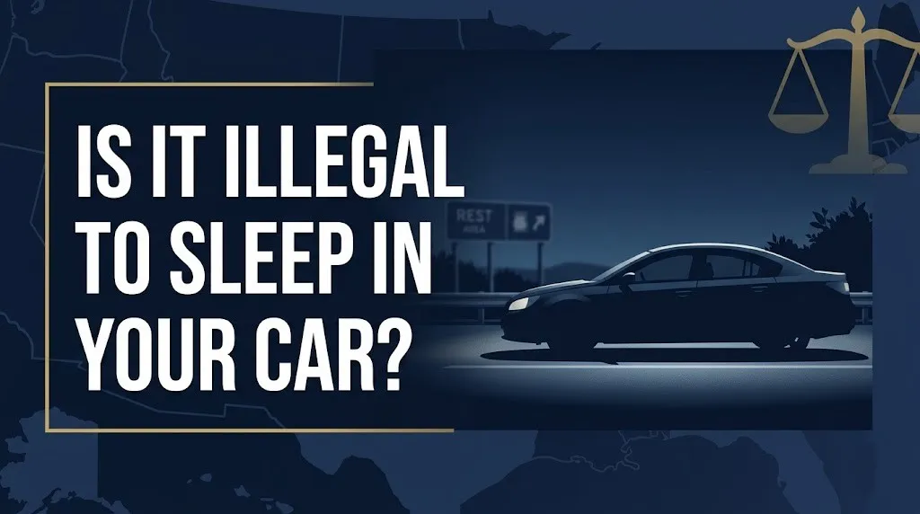 Is it illegal to sleep in your car headline over night rest area scene