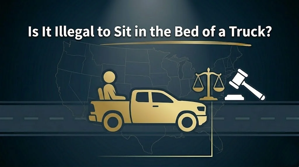 Sitting in the bed of a pickup truck