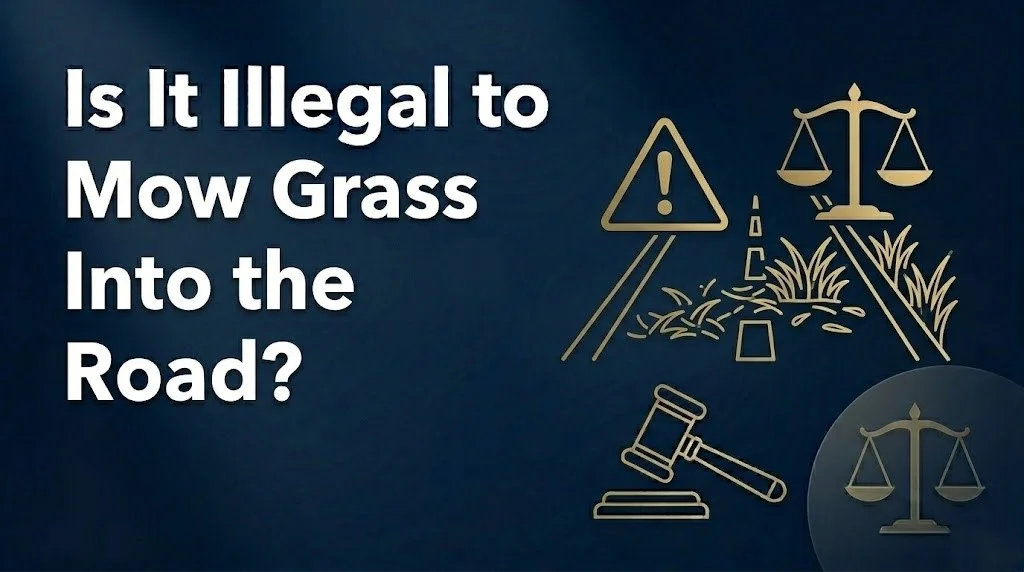 mowing grass into the road