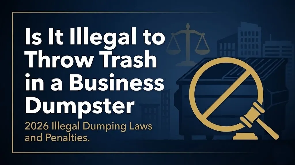 throwing trash in a business dumpster